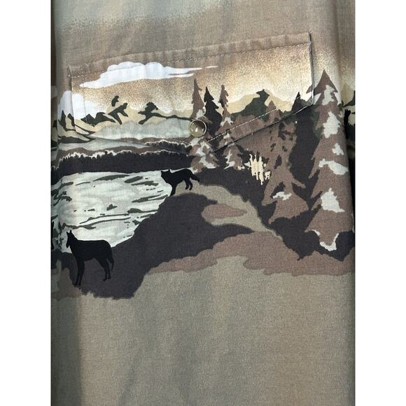 Vtg 90s Roper Pearl Snap Shirt XL Western Cowboy Horse Rodeo Bull Wolves Grunge - Picture 2 of 8